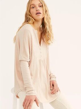 Free People Cream colored Waffle-Knit Henley Top, size M